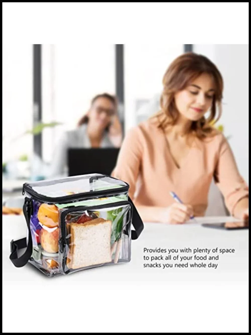 Clear PVC Lunch Bag Tote Stadium Approved Adjustable Strap Work School